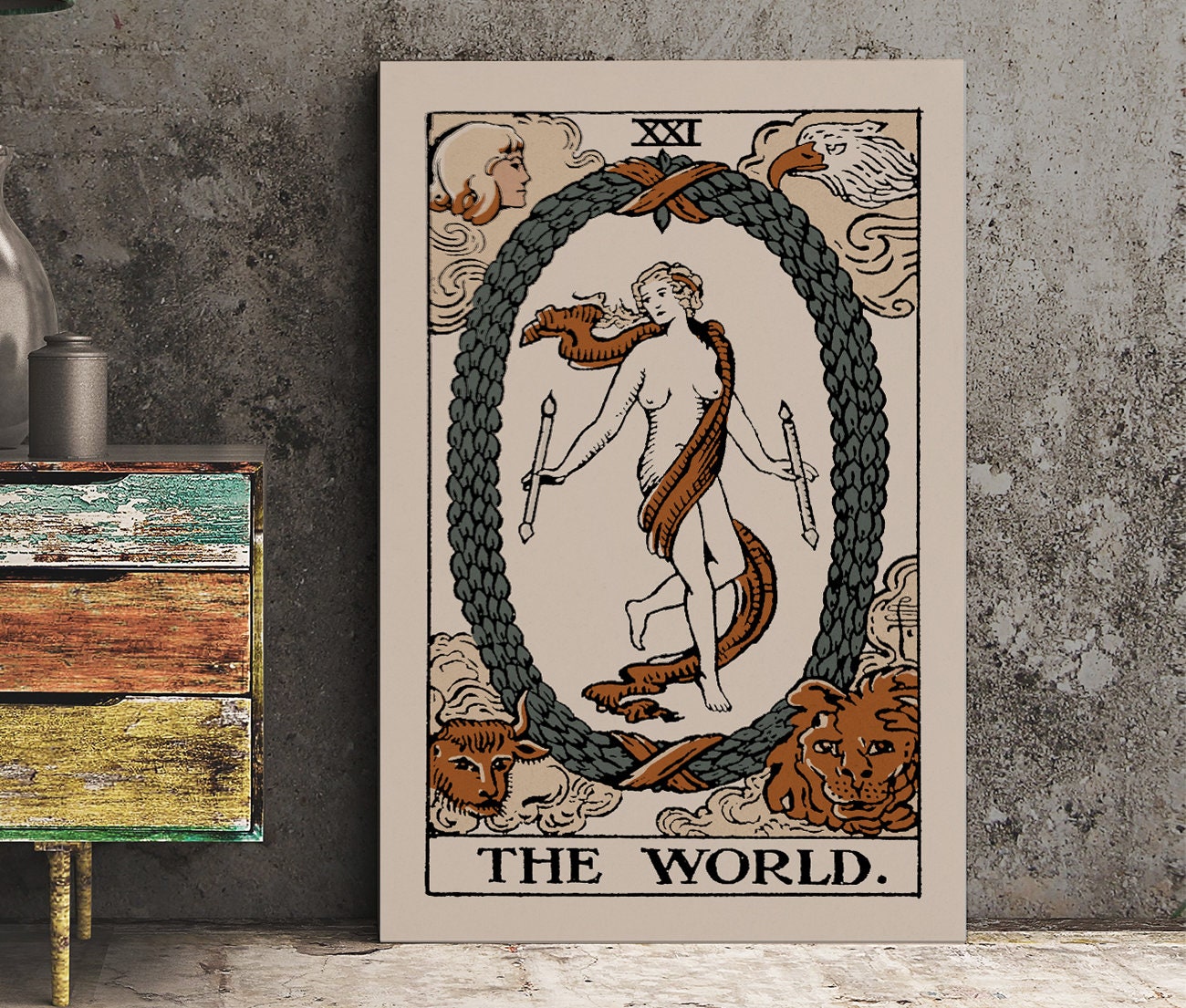 The World- Tarot Card Print - The World Card Neutral Vibe Poster Eclectic Tarot, No Frame