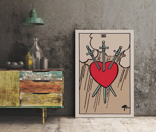 Three Of Swords- Tarot Card Print - The 3 Of Swords Card Poster, No Frame