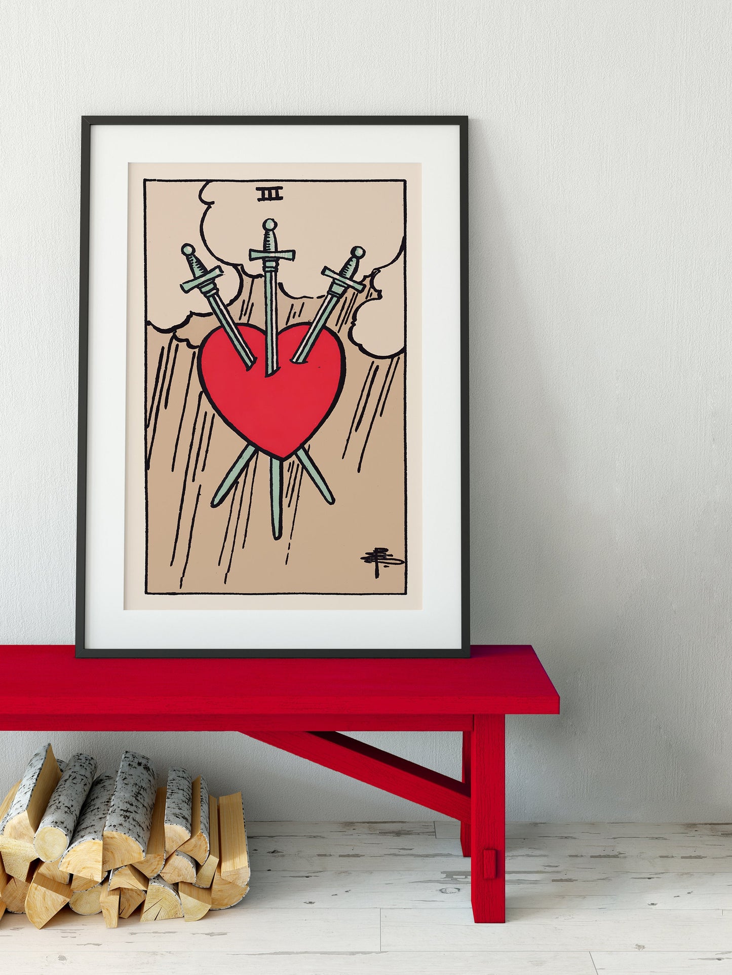 Three Of Swords- Tarot Card Print - The 3 Of Swords Card Poster, No Frame