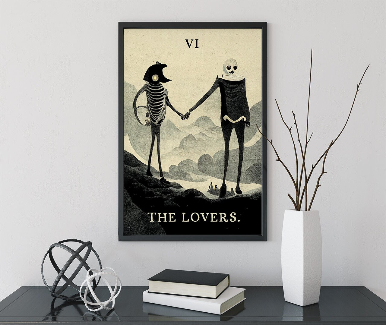 Two Skeleton Lovers Tarot Card The Lovers- Tarot Card Print - The Lovers Card Poster - Fun Tarot Card, No Frame