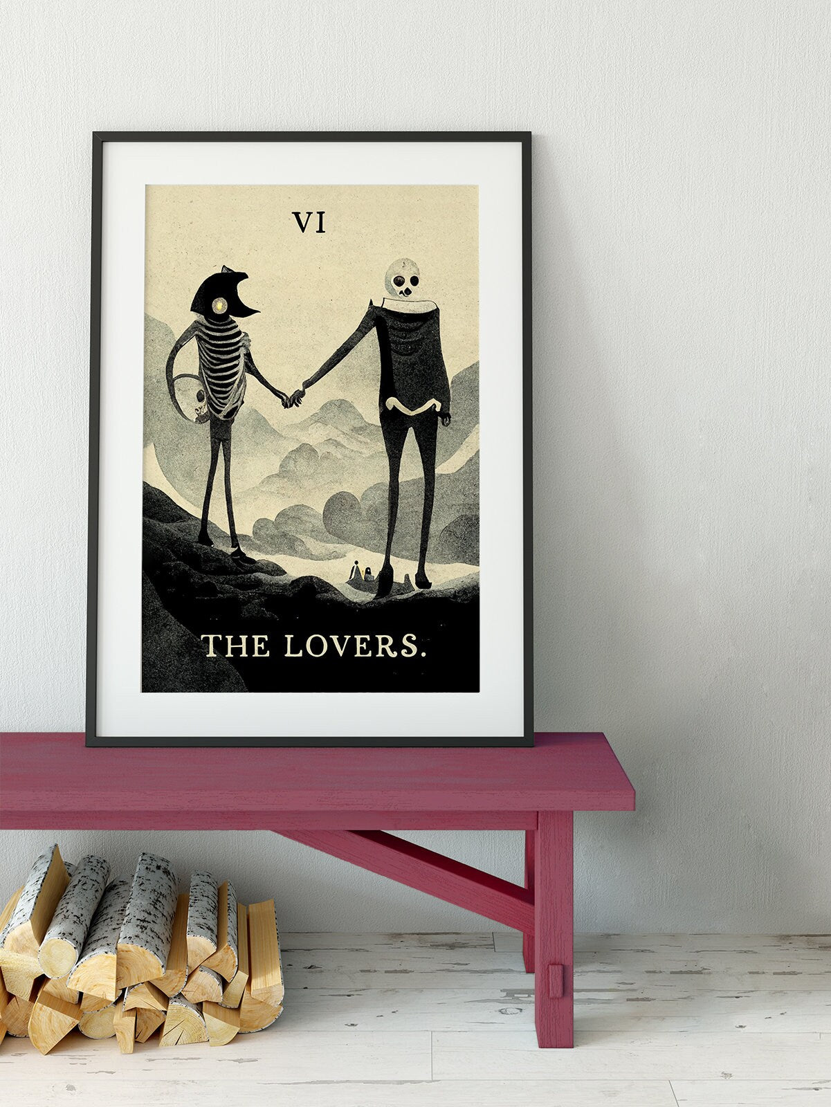Two Skeleton Lovers Tarot Card The Lovers- Tarot Card Print - The Lovers Card Poster - Fun Tarot Card, No Frame