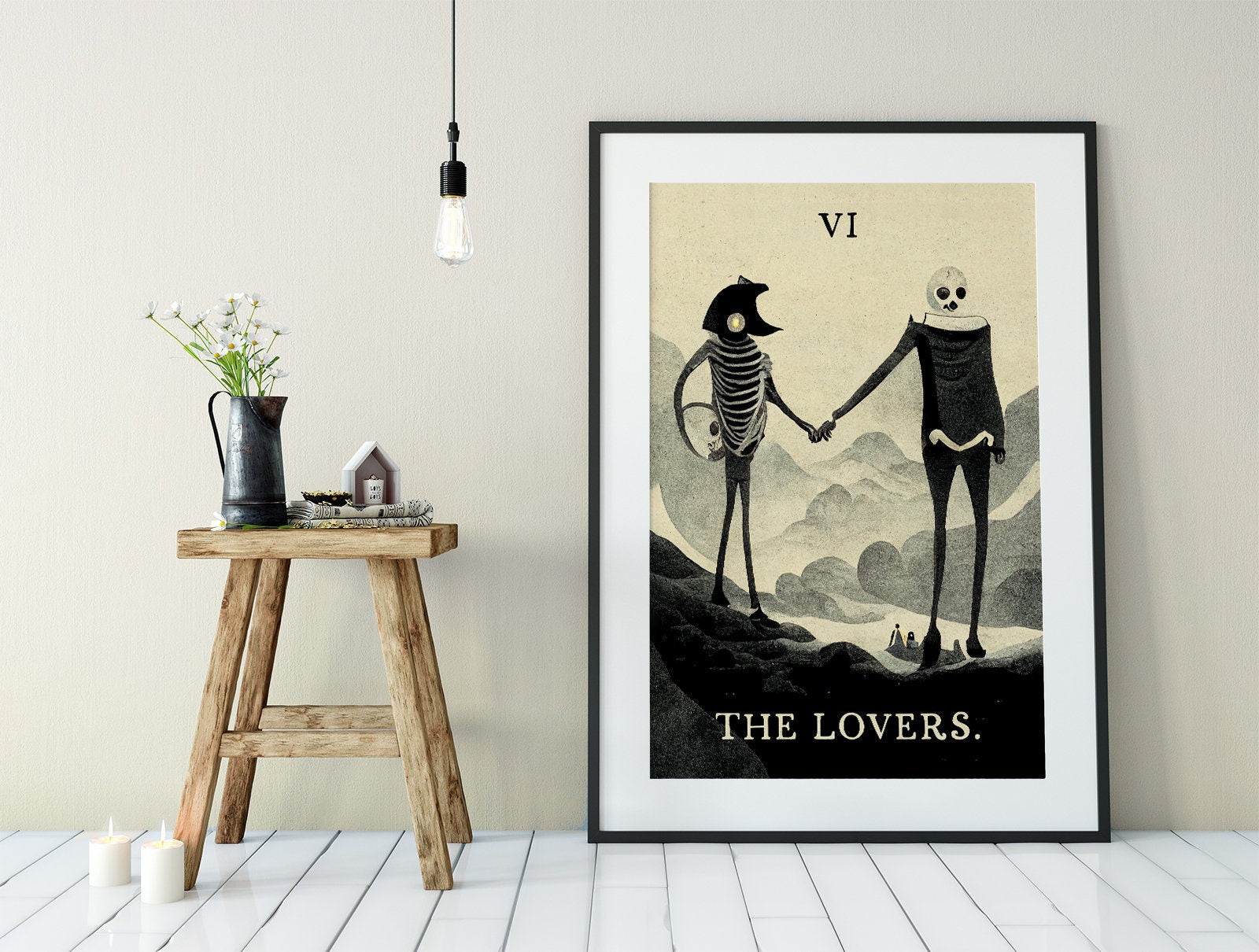Two Skeleton Lovers Tarot Card The Lovers- Tarot Card Print - The Lovers Card Poster - Fun Tarot Card, No Frame