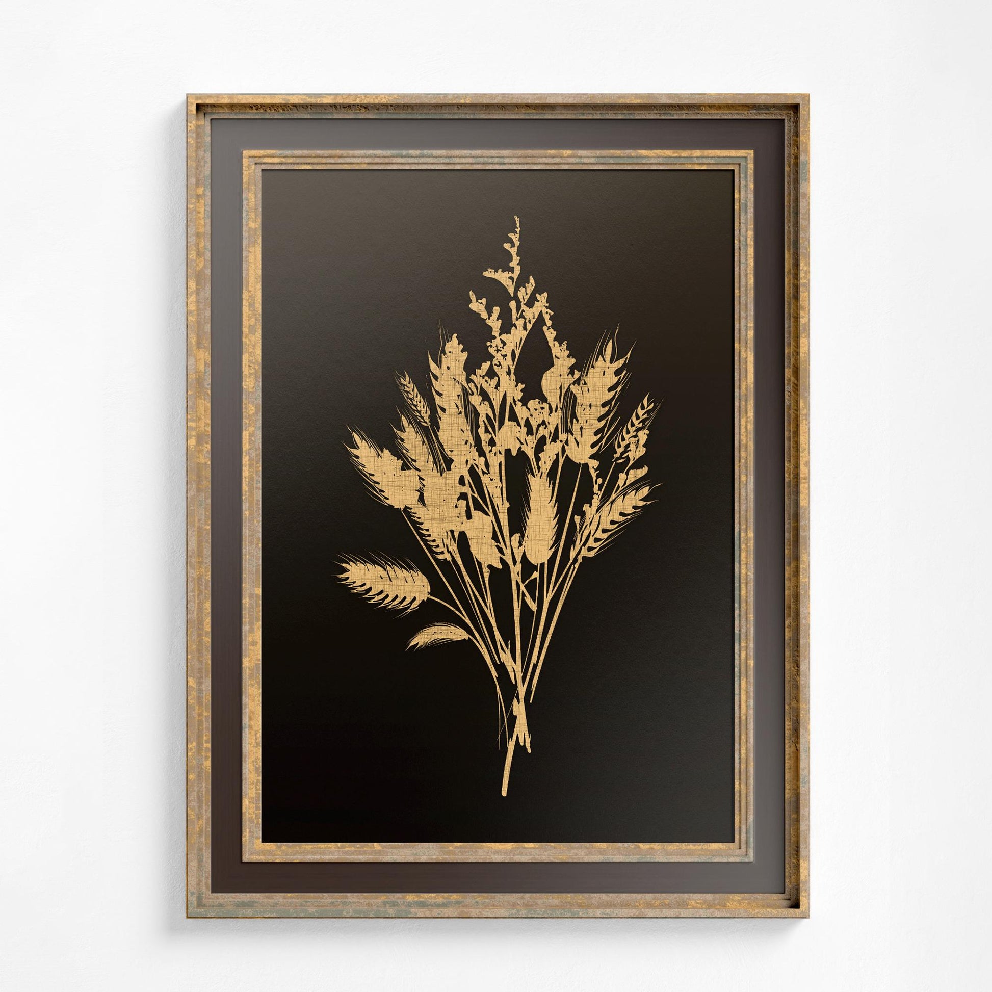 Vintage Beige Wheat Print - Floral Print Bohemian Print Large Artwork - Brown Wildflowers