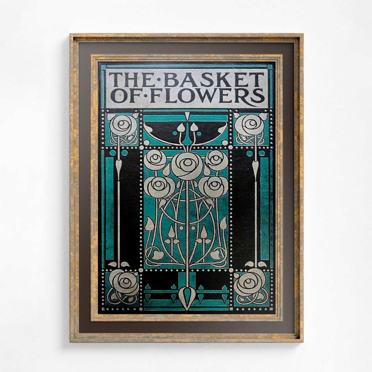 Vintage Book Cover Print - Art Nouveau Poster - Basket Of Flowers - Floral Print Bohemian Print Large Artwork