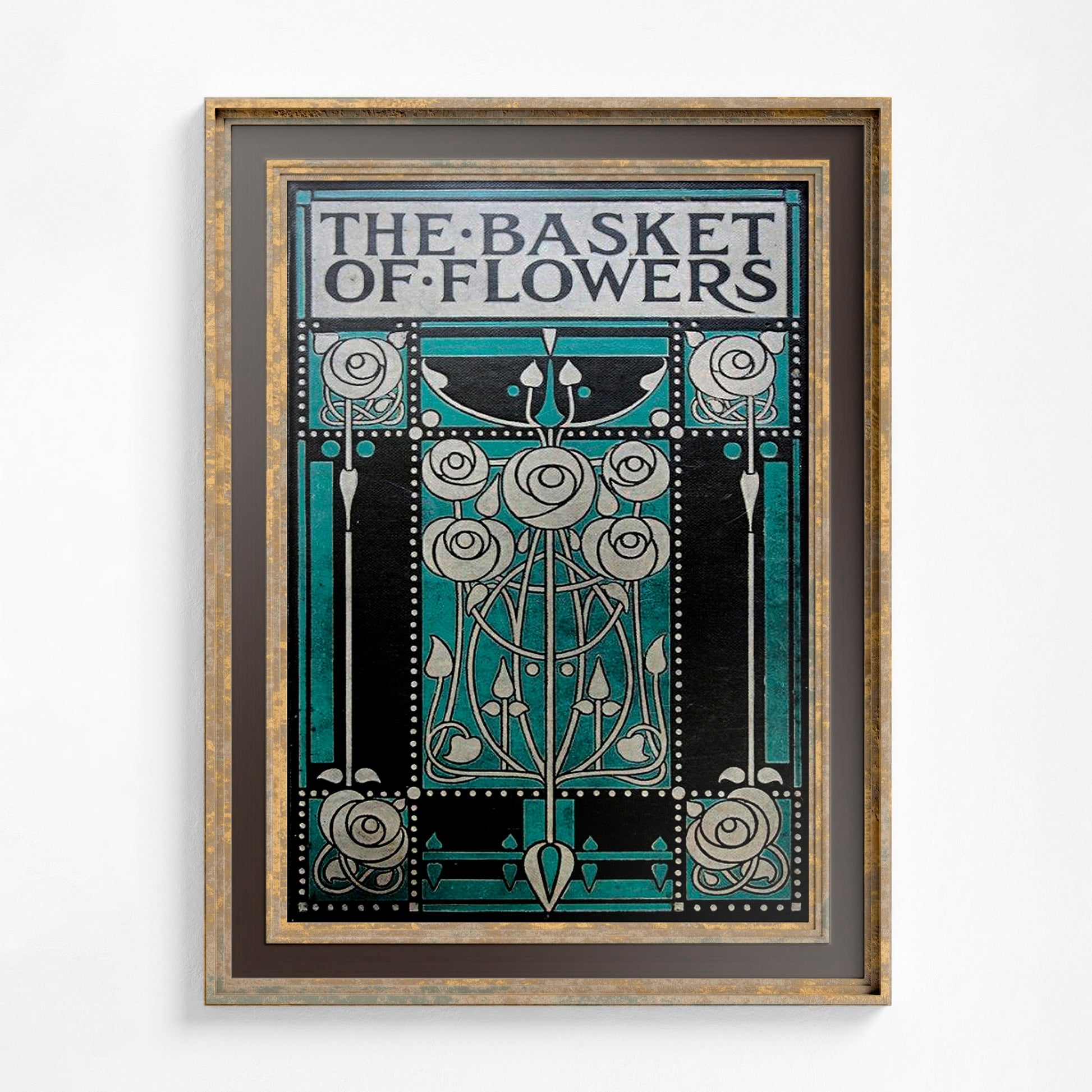 Vintage Book Cover Print - Art Nouveau Poster - Basket Of Flowers - Floral Print Bohemian Print Large Artwork