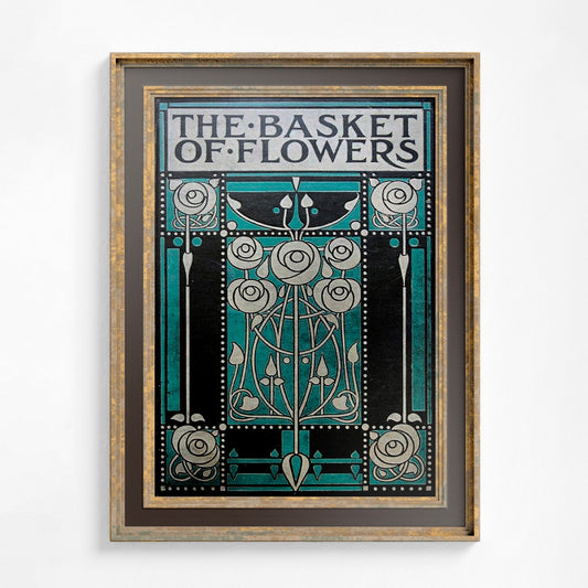 Vintage Book Cover Print - Art Nouveau Poster - Basket Of Flowers - Floral Print Bohemian Print Large Artwork