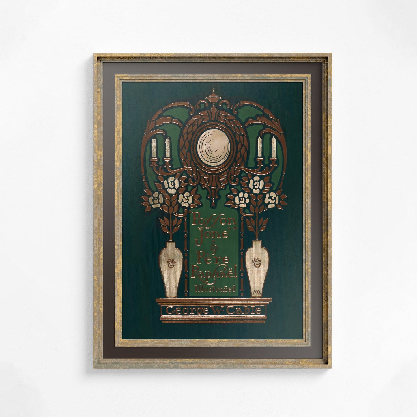 Vintage Book Cover Print - Dark Green - Art Nouveau Poster Floral Print Bohemian Print Large Artwork