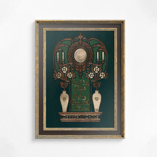 Vintage Book Cover Print - Dark Green - Art Nouveau Poster Floral Print Bohemian Print Large Artwork