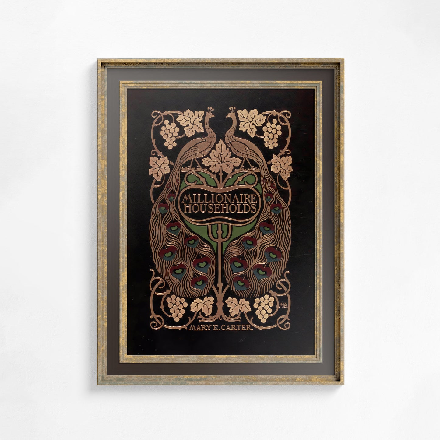 Vintage Book Print Peacock - Ornate Nouveau Print - Bohemian Print Large Artwork - Dark Beige