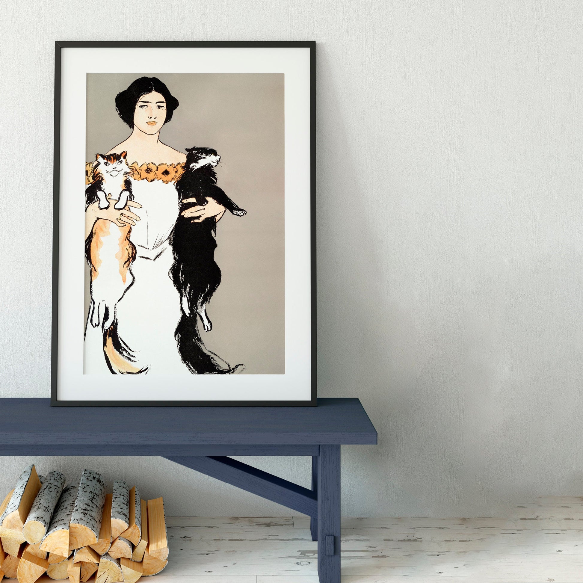Vintage Cat Painting - Art Nouveau Woman and Cat illustration Print - Edward Penfield - Cat Lover - Portrait