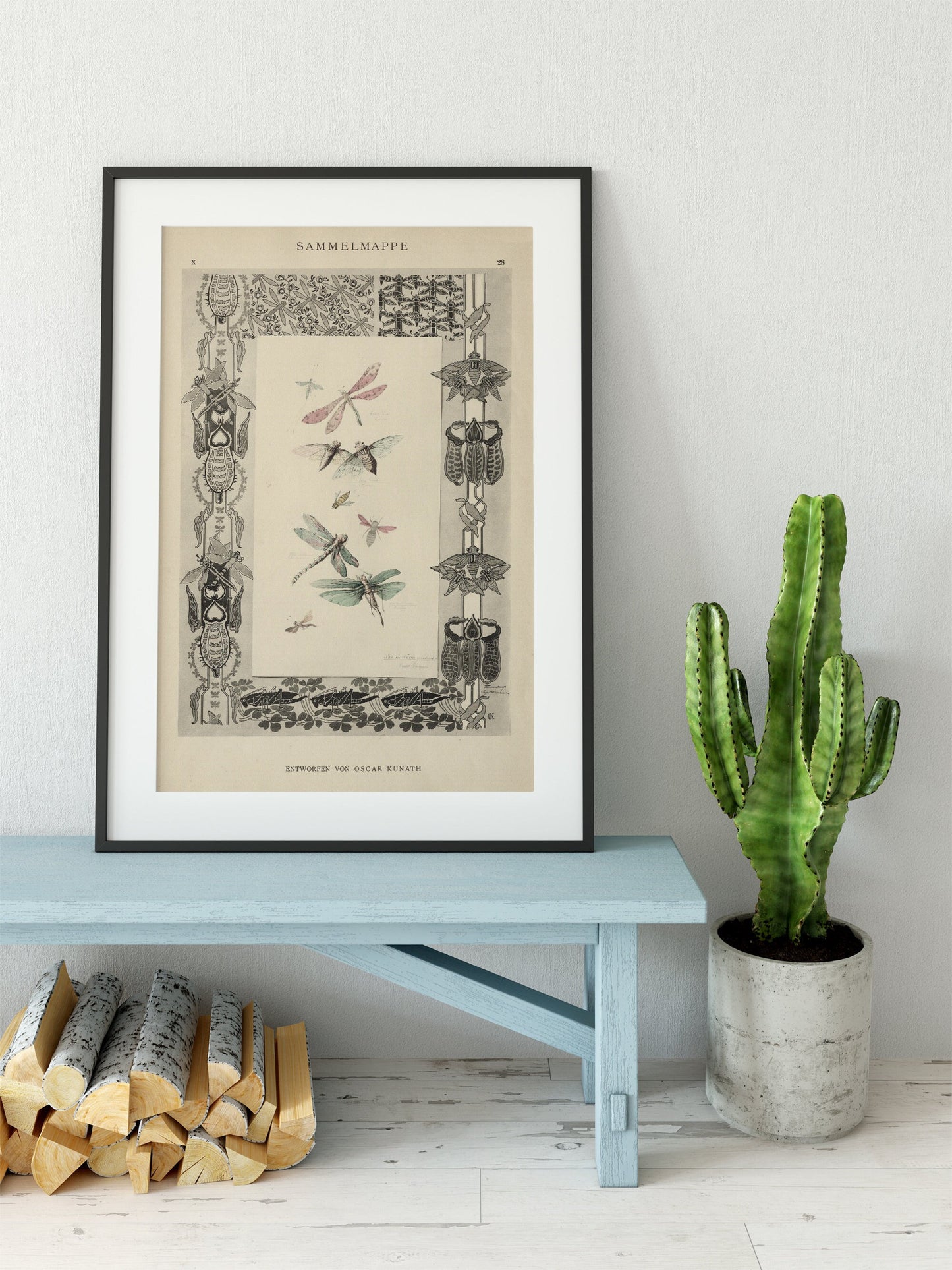 Vintage Dragonflies Print - Beige - Insect Poster - Vintage Design - Ornamental Print - Large Artwork