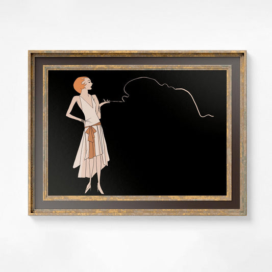 Vintage Drawing - Smoking Flapper - 1920s Art Deco - "Women Behaving Badly"