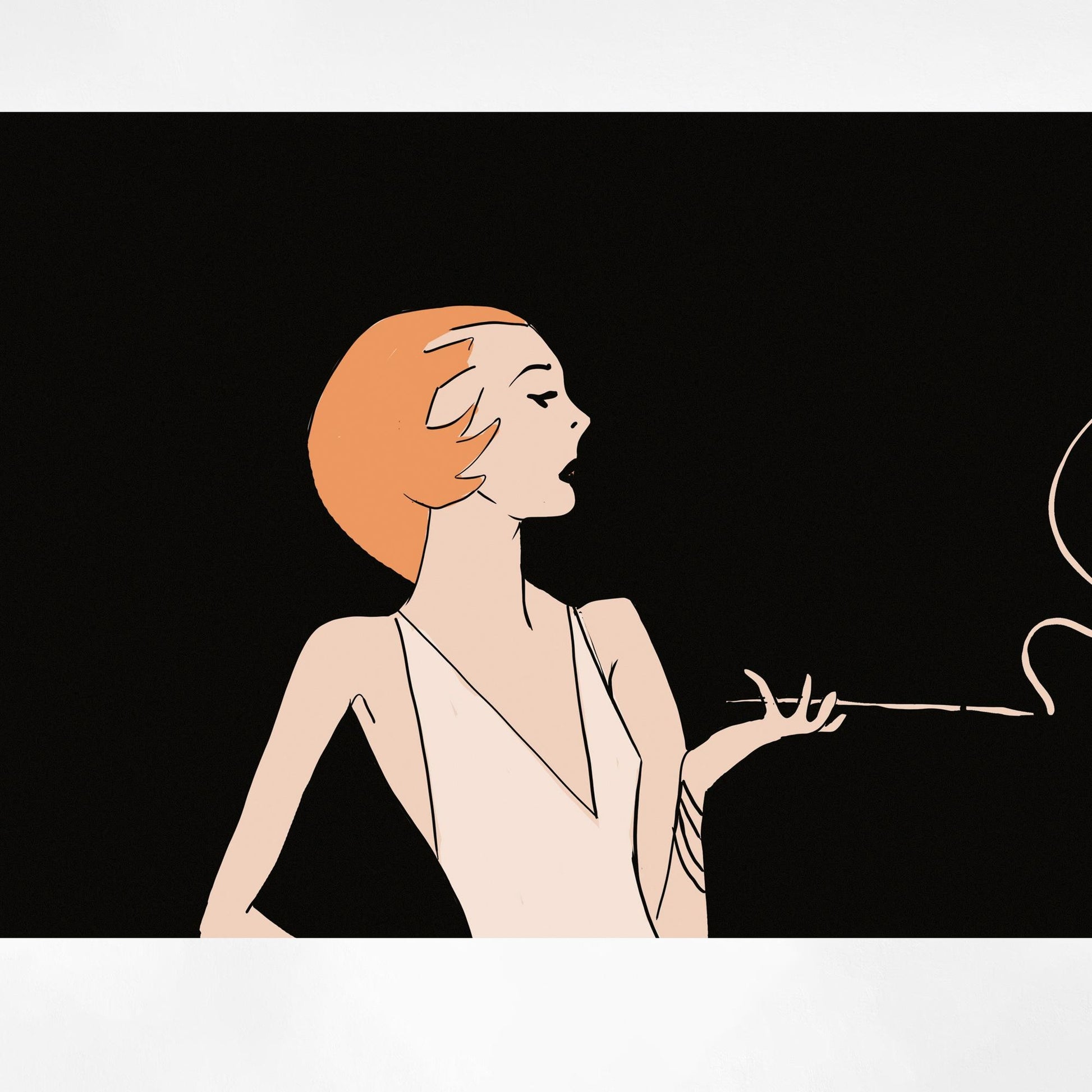Vintage Drawing - Smoking Flapper - 1920s Art Deco - "Women Behaving Badly"
