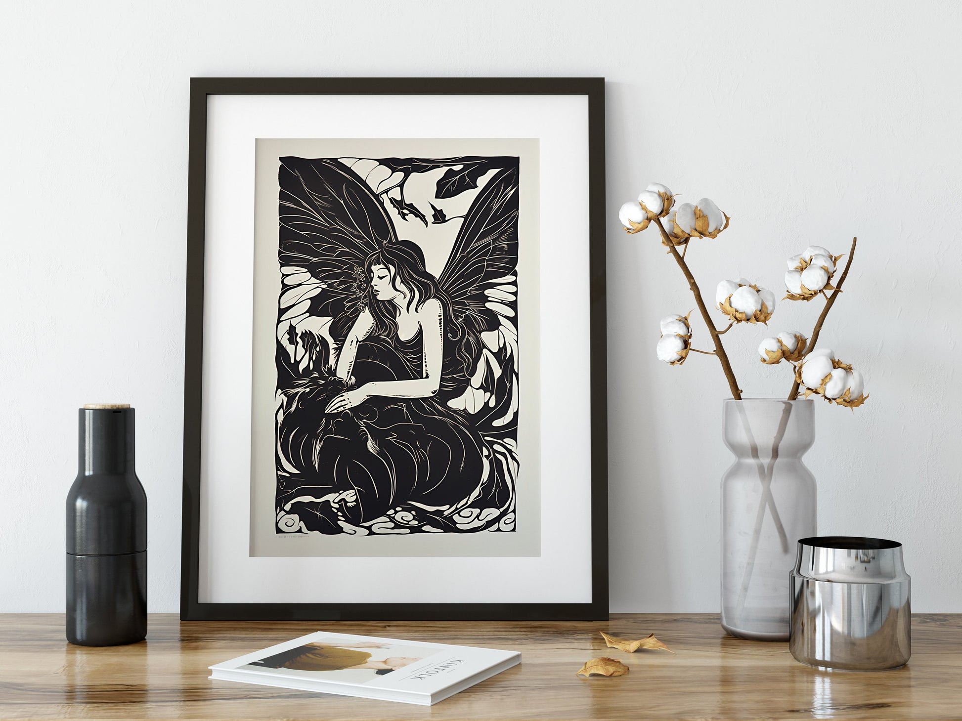 Vintage Fairy Butterfly Print -Black and White Butterfly Poster - Vintage Print