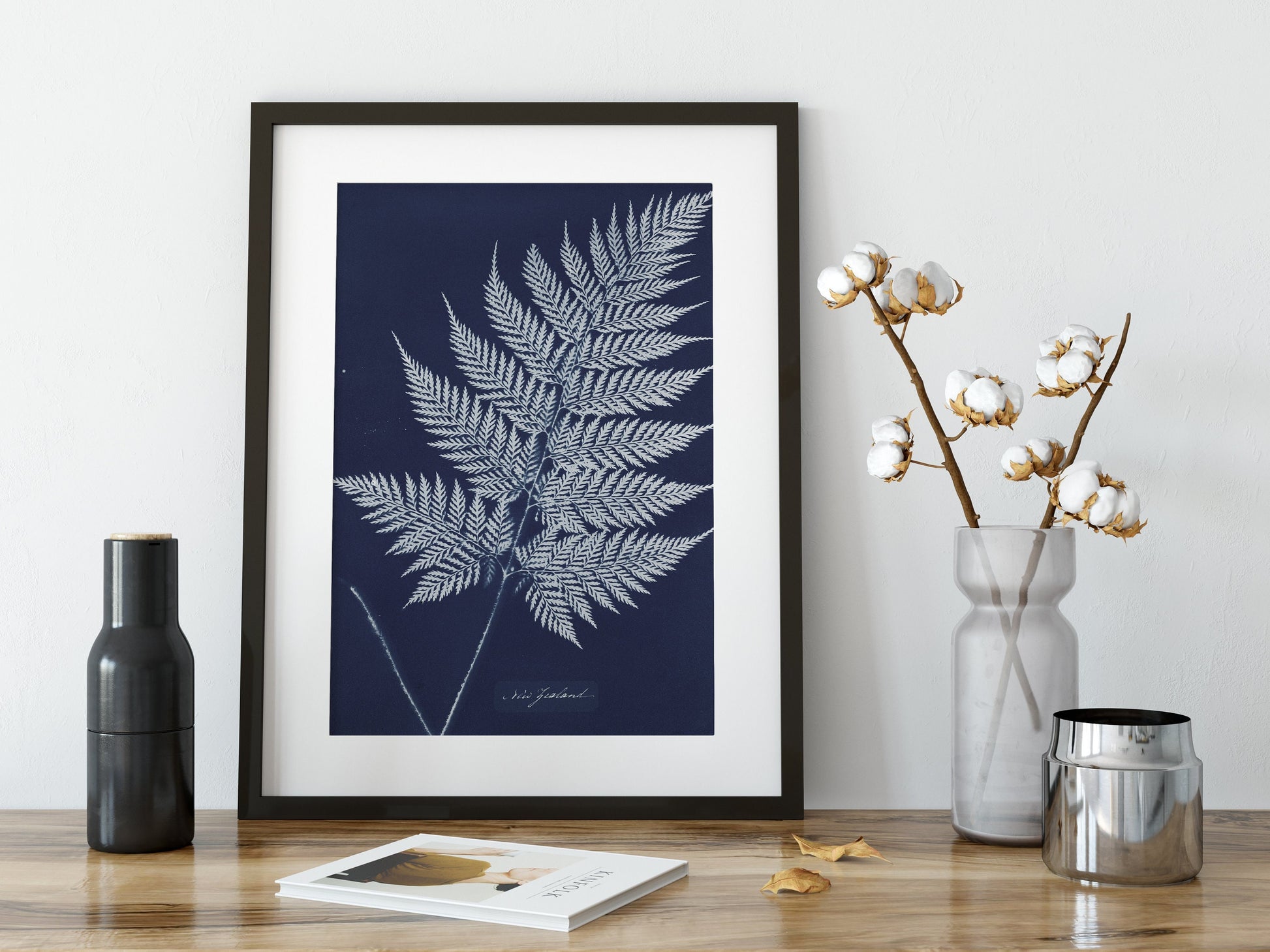 Vintage Fern Print - Moody Bohemian Print Large Artwork - Indigo - Vintage