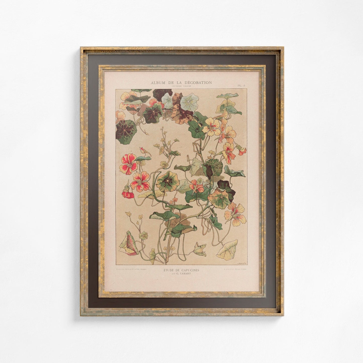 Vintage Floral Art - Paris - Ornate Nouveau Print - Bohemian Print Large Artwork - Beige