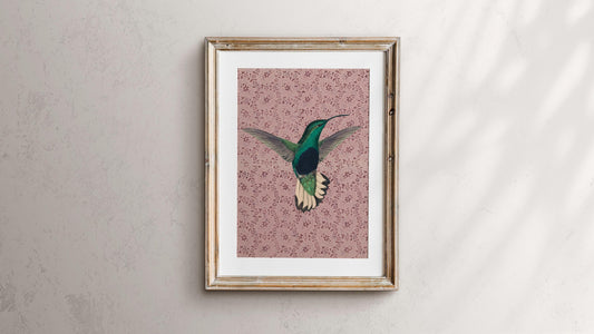 Vintage Pink Hummingbird Print Hummingbird Lover Art by My Store
