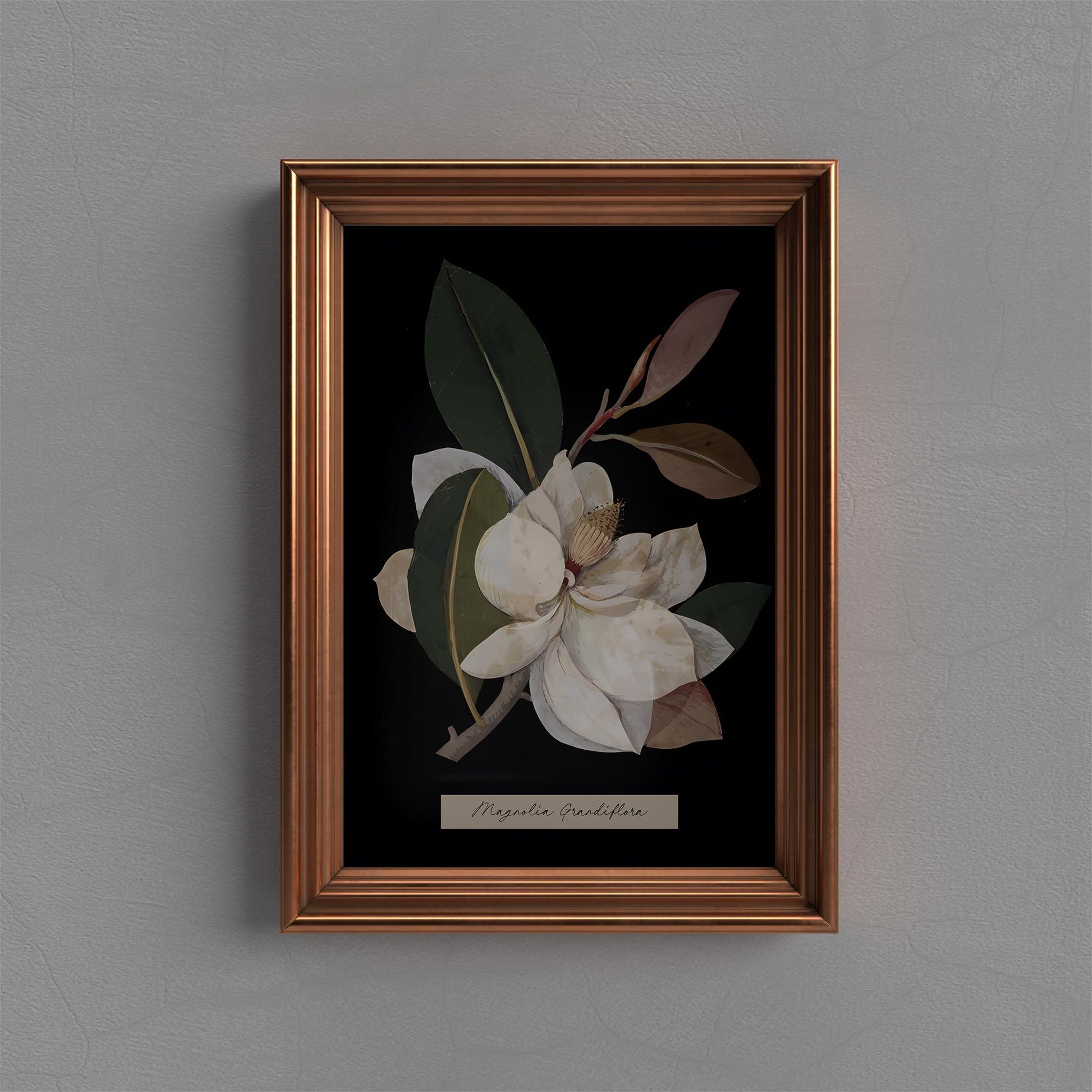 Vintage Magnolia - Moody Floral Print - Dark Academia - Whimsigoth - Floral Print - Beige and Black - Vintage