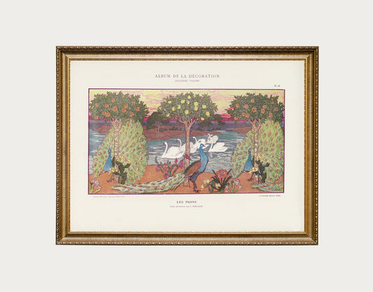 Vintage Peacock Print - Landscape Art - Art Nouveau Poster - Swans - Floral Print - Print Large Artwork - Paris Vintage
