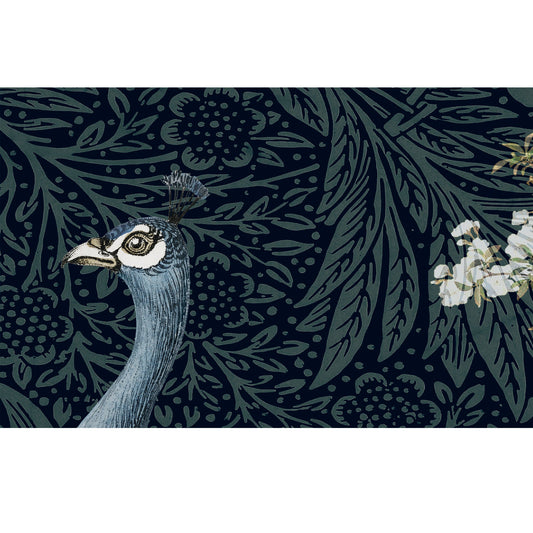 Vintage Peacock Print Dark Blue Landscape Art Poster Inspired by Art Nouveau Floral Motifs by My Store