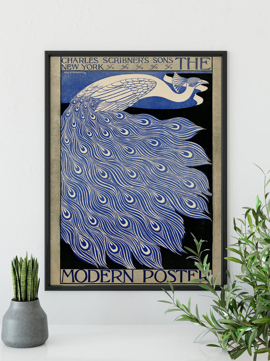 Vintage Peacock Indigo Art Nouveau Floral Print by My Store
