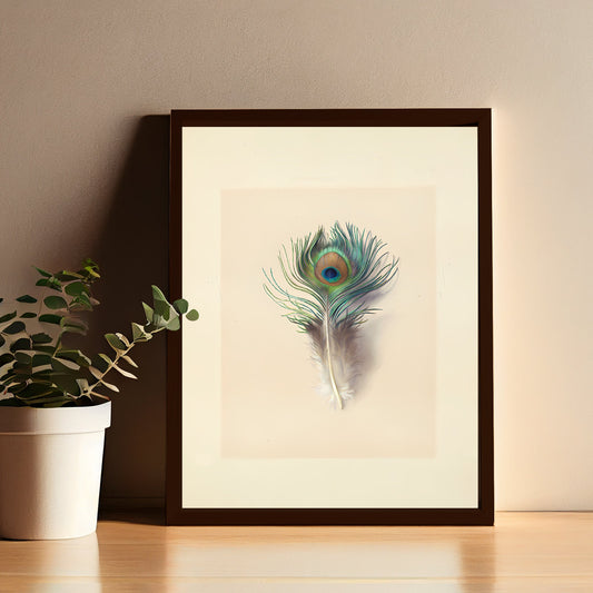 Vintage Peacock Print - Paris - Ornate Nouveau Print - Feather Print Large Artwork - Beige