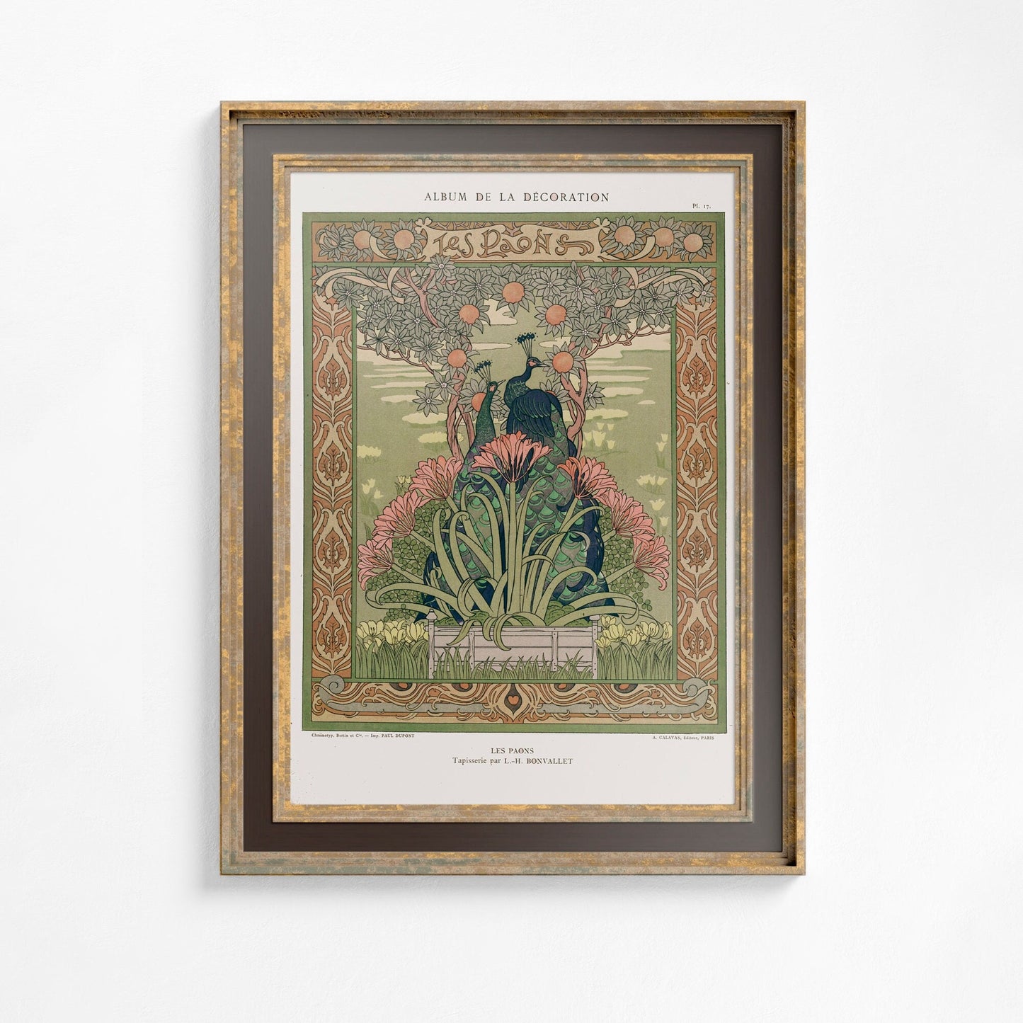 Vintage Peacock Print - Paris - Ornate Nouveau Print - Bohemian Print Large Artwork - Beige