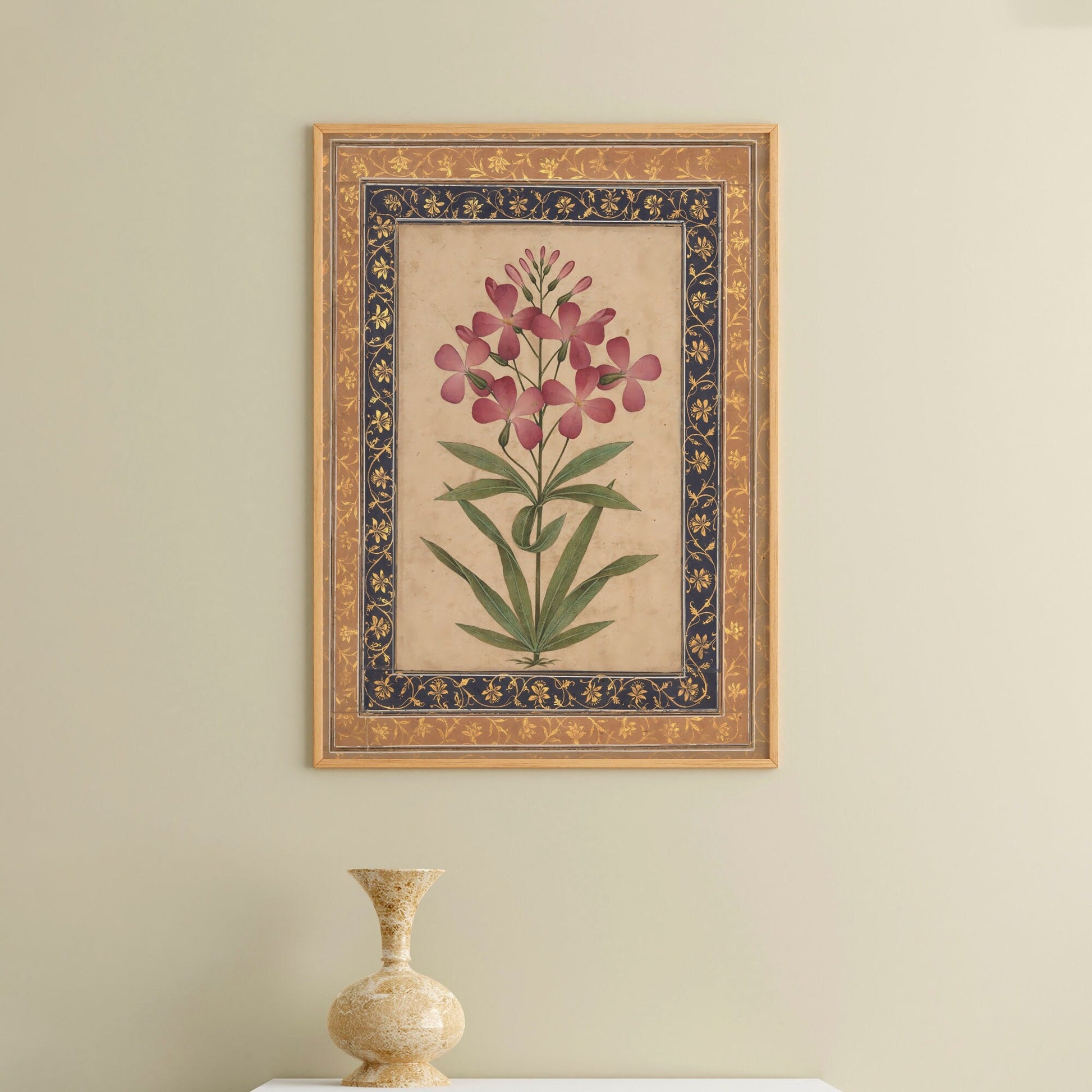 Vintage Pink Flowers - Geranium - Deco - Art Nouveau Floral - Poster Bohemian - Yellow and Pink Print