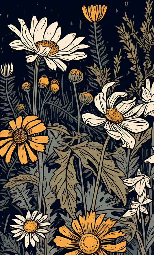 Vintage Wildflowers Print Blue And Yellow Bohemian Art Large Archival Quality Fine Art Print by My Store