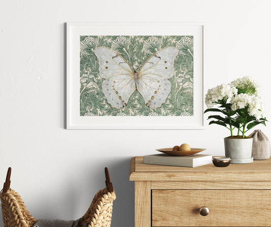William Morris Green Floral Vintage Butterfly Artwork by My Store