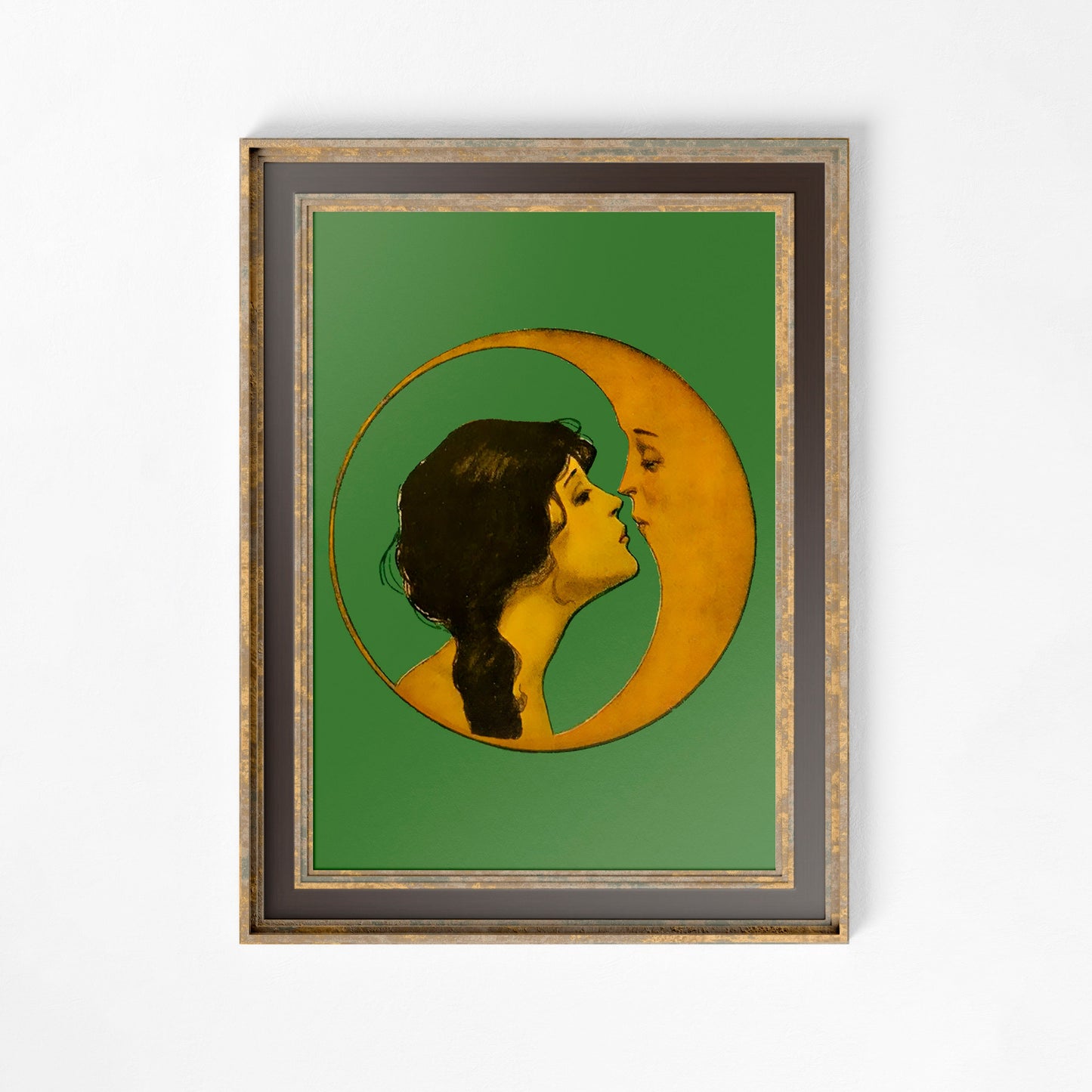 Woman Kissing Moon- Art Nouveau Print Bohemian Print Artwork
