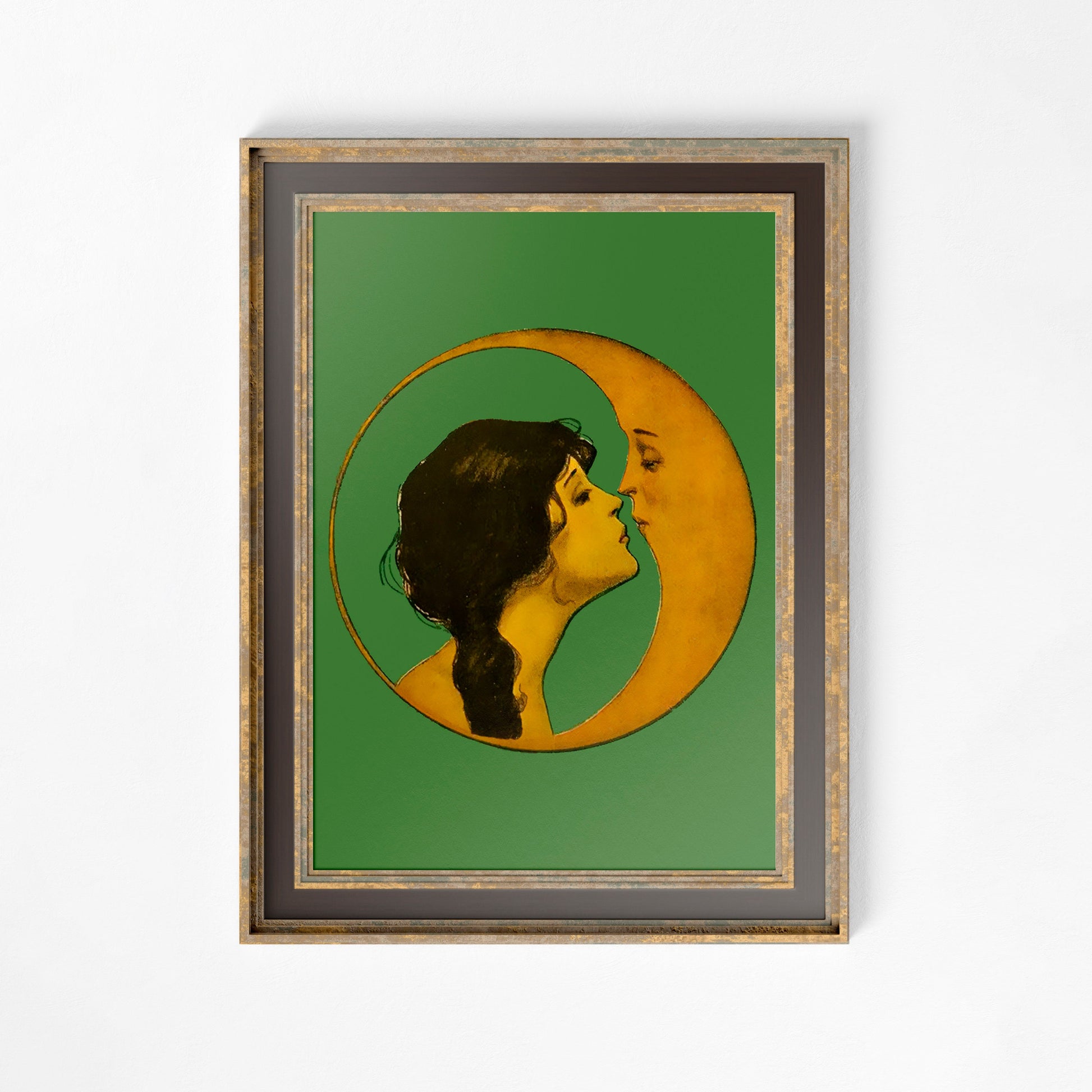 Woman Kissing Moon- Art Nouveau Print Bohemian Print Artwork
