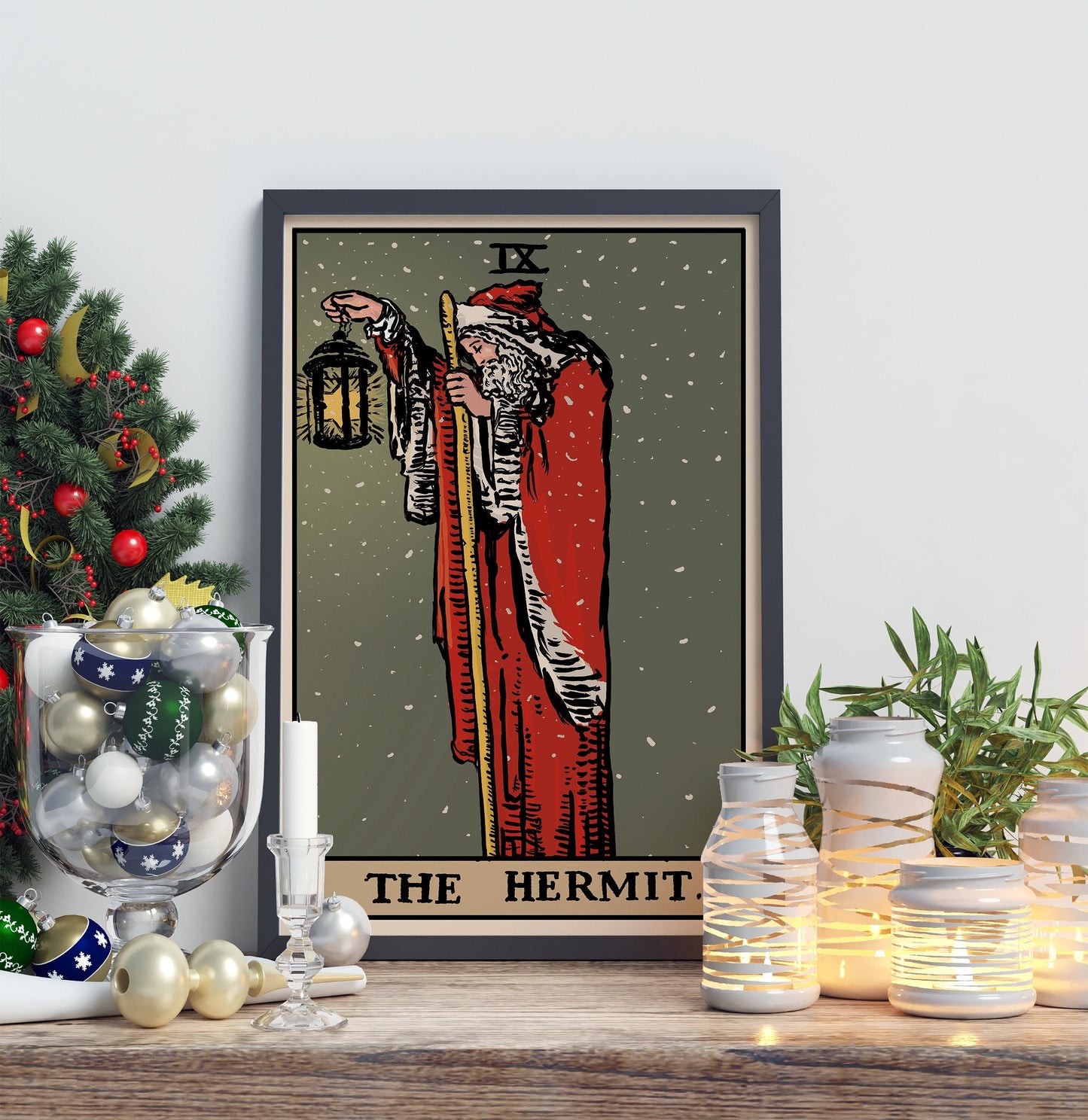 Christmas Print - The Hermit - Christmas Tarot Card Print - The Hermit Holiday Card Poster, No Frame