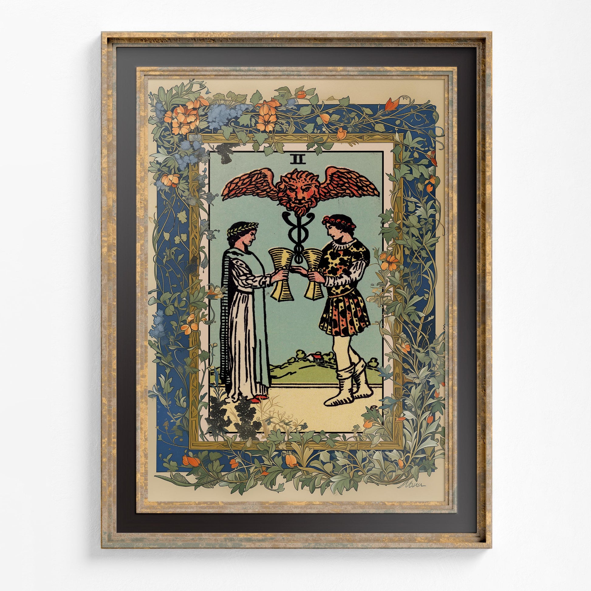 Two of Cups - Sacred Garden Tarot Card Print - The 2 of Cups Card Poster, No Frame