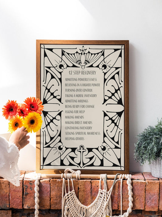 12 Steps Recovery Print - Inspirational - Vintage Art Print - Sobriety Gift