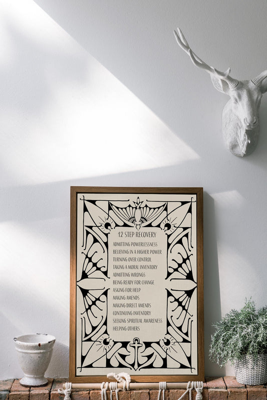 12 Steps Recovery Print - Inspirational - Vintage Art Print - Sobriety Gift