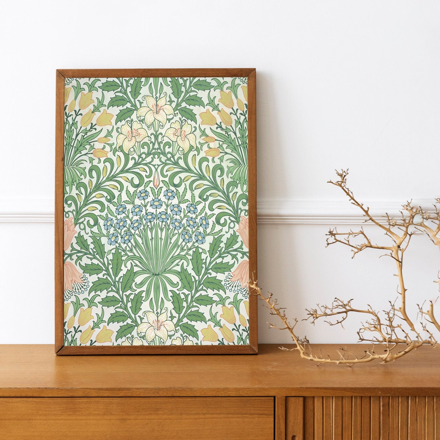 Art Nouveau Floral Poster - Green and Yellow Vintage - Floral Print Bohemian Print