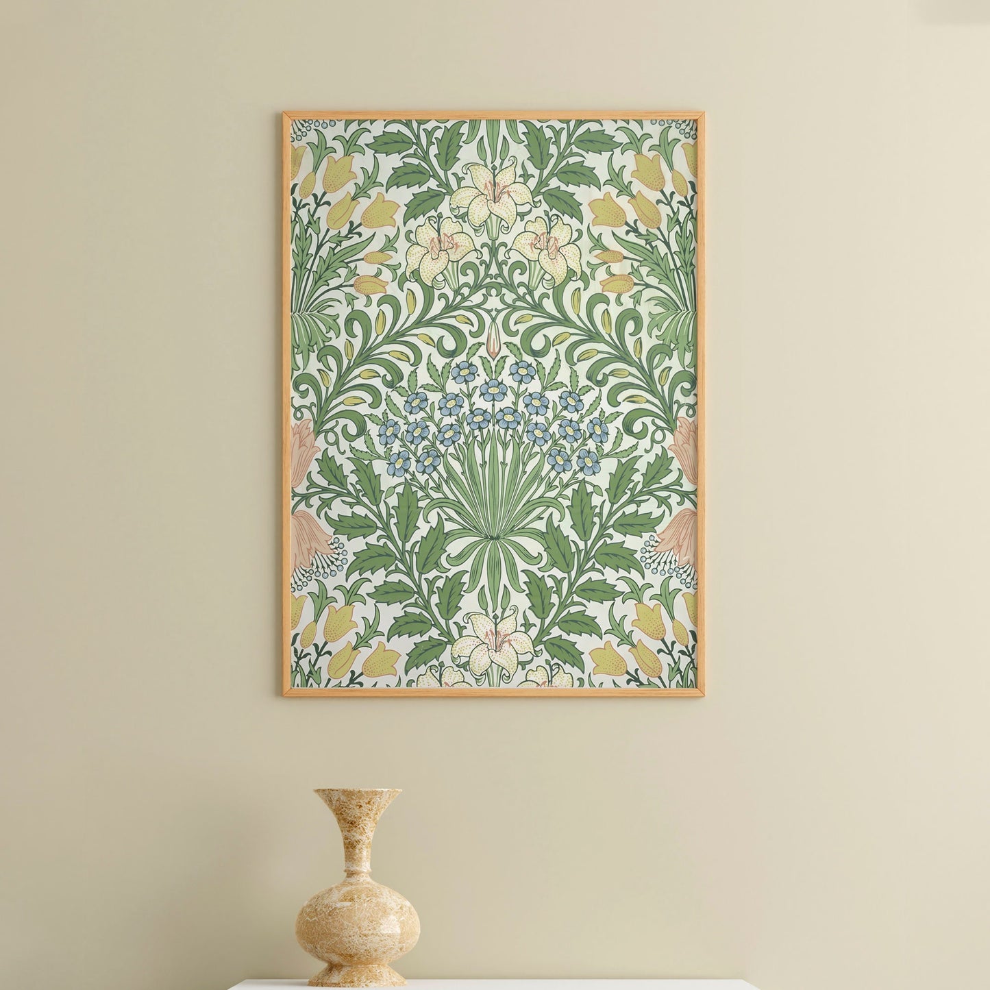 Art Nouveau Floral Poster - Green and Yellow Vintage - Floral Print Bohemian Print