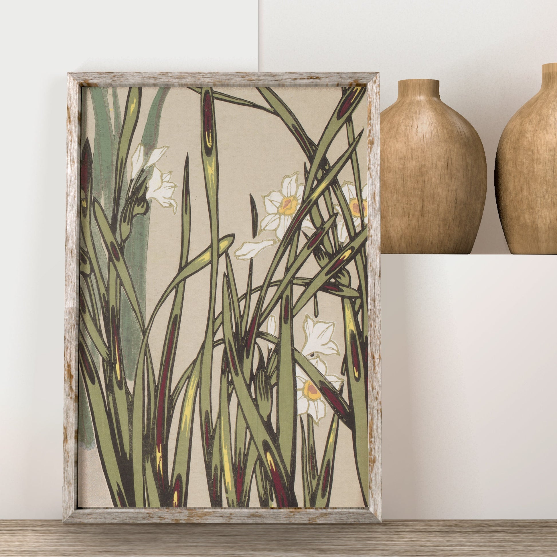 Art Nouveau Floral Poster - Green Floral Print Bohemian Print - Vintage