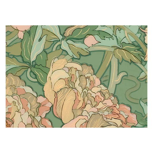 Vintage Green Floral Peach Nouveau Flower Print Artwork Large Boho by My Store