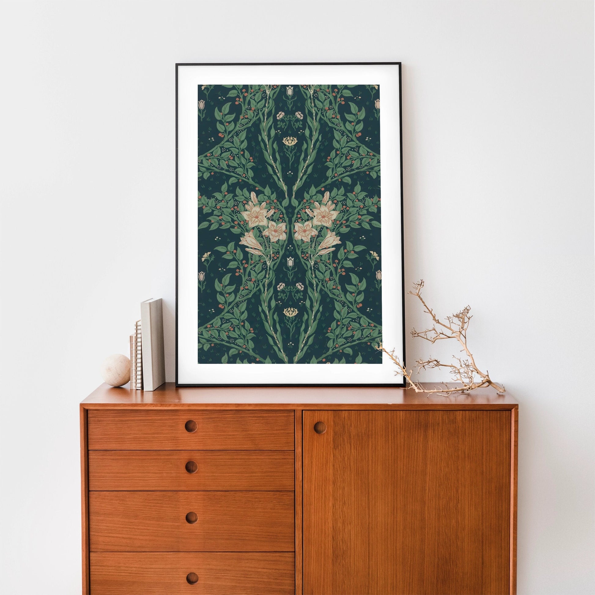 Vintage Green Floral - Walter Crane - Nouveau Flower Print - Bohemian - Print Large Artwork - Green and Blue