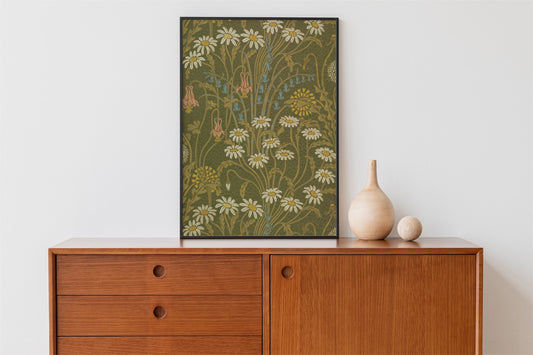 Vintage Green Floral Walter Crane Nouveau Flower Print Wall Art Large Canvas Limited Edition by My Store