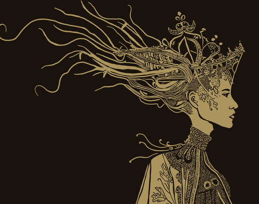 Mother Earth Art Hand Drawn Print in Beige and Gold for Dark Academia Aesthetic Display by My Store