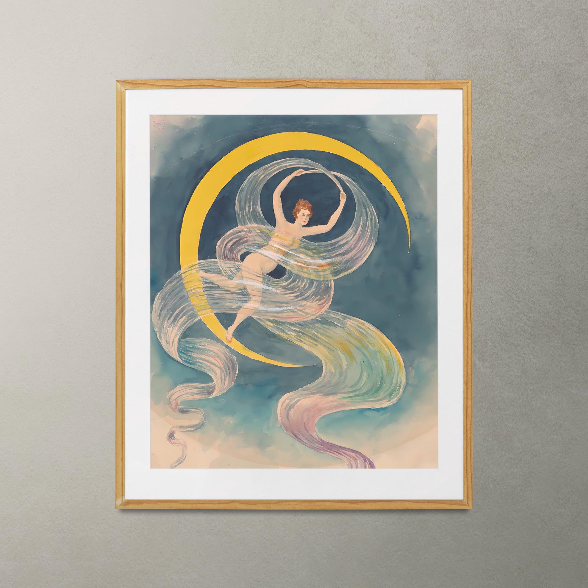 Vintage Moon Goddess - Original Artwork - 1920s - Nouveau Painting - Mystical Moon