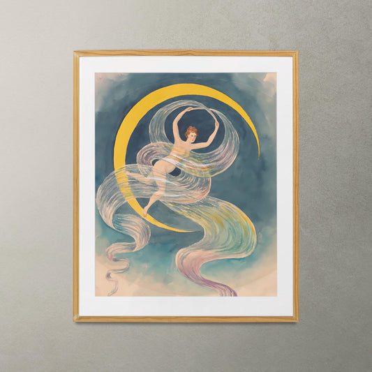 Vintage Moon Goddess - Original Artwork - 1920s - Nouveau Painting - Mystical Moon