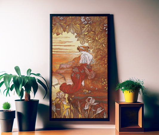 Art Nouveau Print - Art Nouveau Poster Bohemian Print Large Artwork - Red and Orange - Long Poster - Lucas, Hippolyte At Water’s Edge