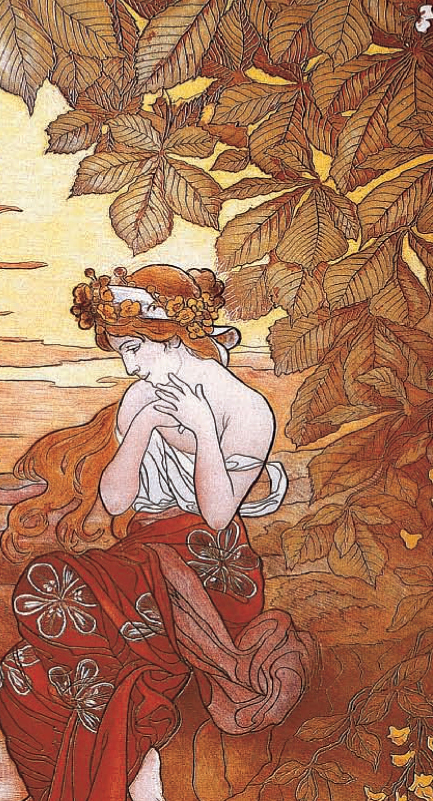 Art Nouveau Print - Art Nouveau Poster Bohemian Print Large Artwork - Red and Orange - Long Poster - Lucas, Hippolyte At Water’s Edge