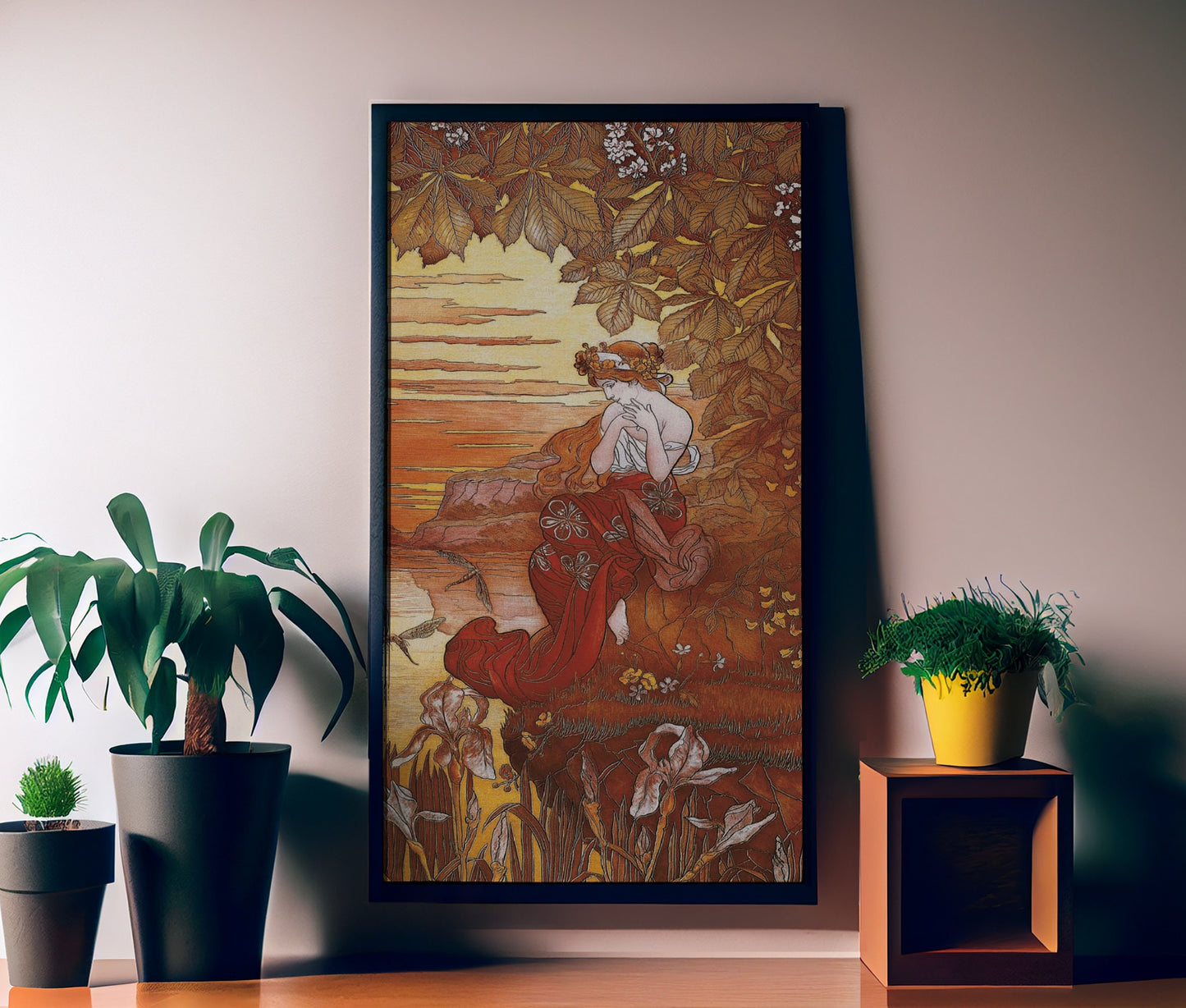 Art Nouveau Print - Art Nouveau Poster Bohemian Print Large Artwork - Red and Orange - Long Poster - Lucas, Hippolyte At Water’s Edge