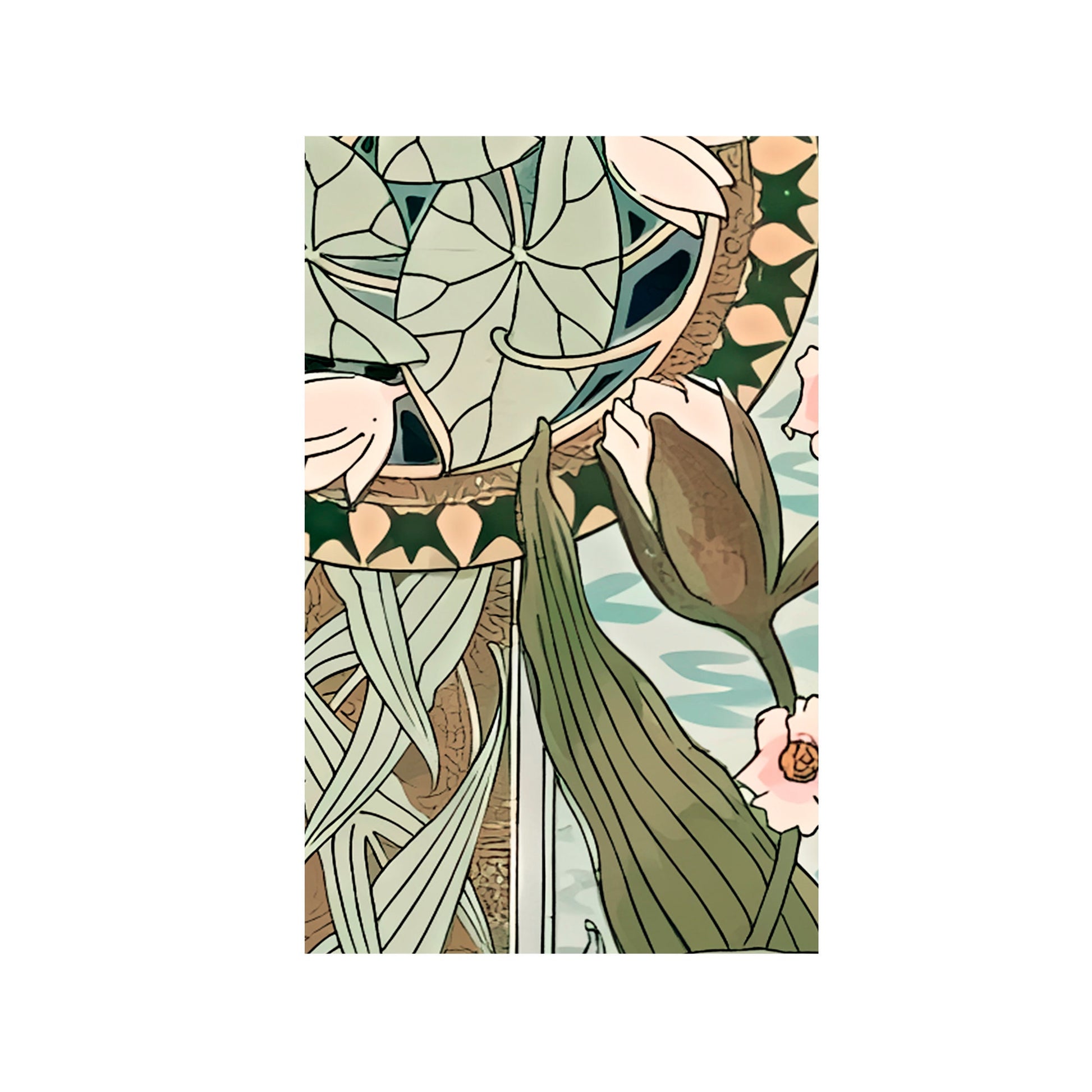 Floral Art Nouveau Print - Art Nouveau Poster Bohemian Print Large Artwork - Blue and Green - Long Poster