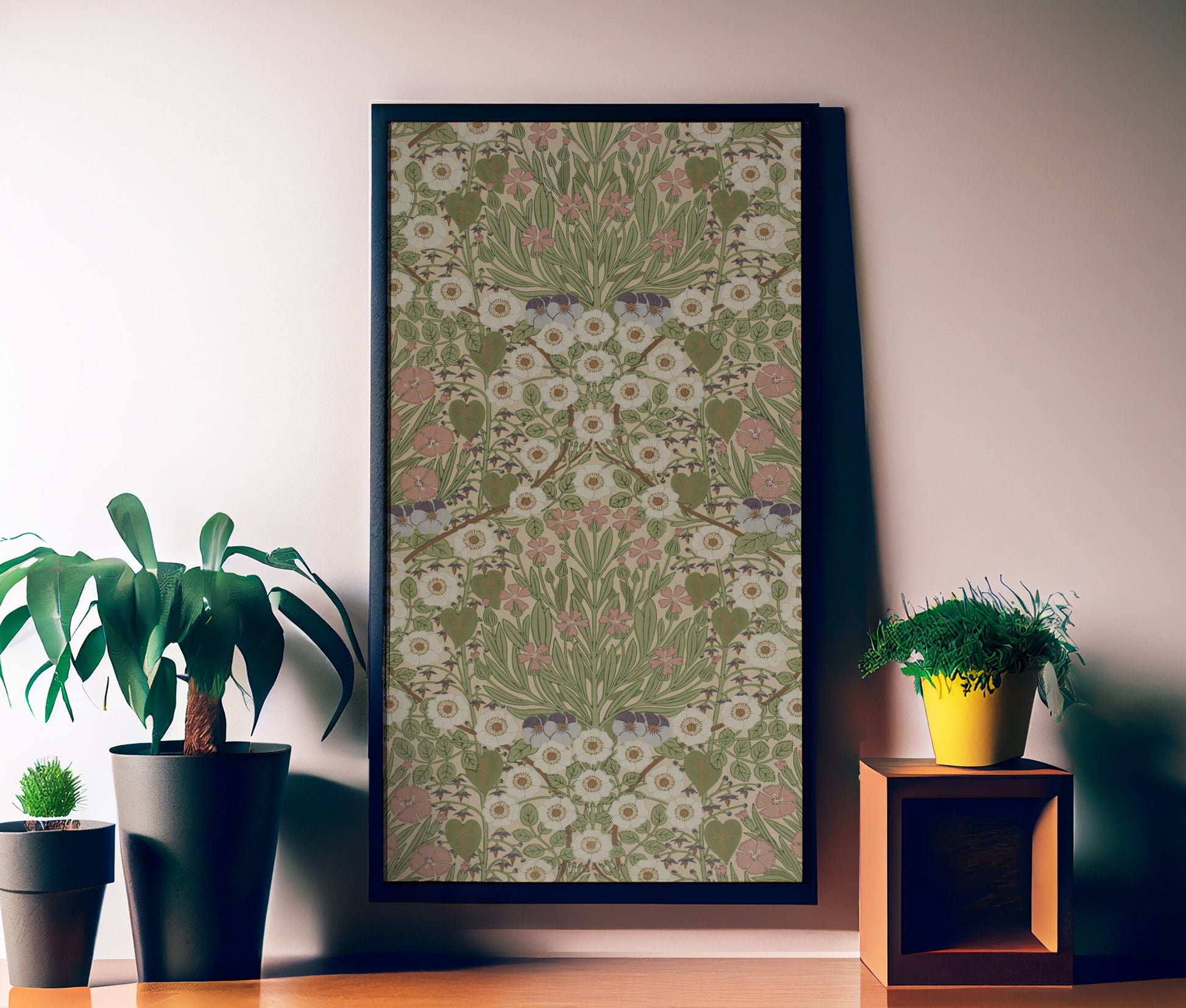 Floral Art Nouveau Print - Green Art Nouveau Poster Bohemian Print Large Artwork - Pink and Green - Long Poster